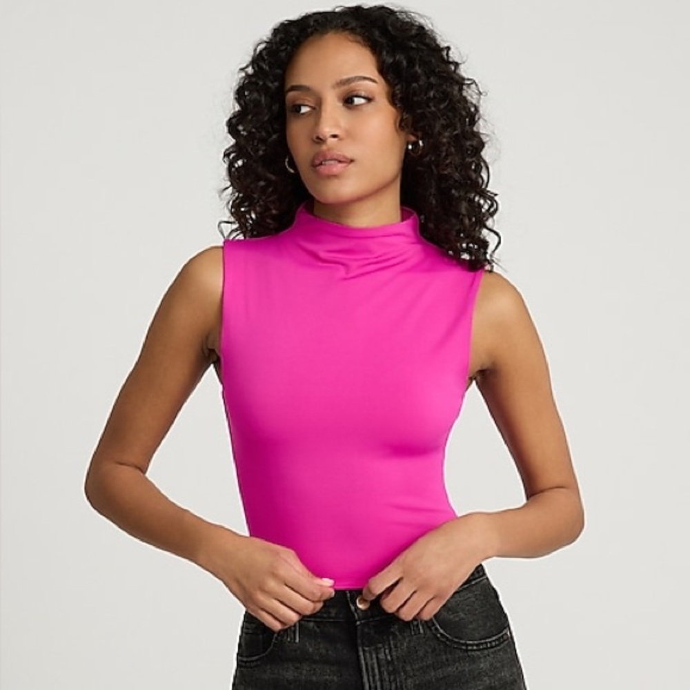Express Body Contour High Compression Mock Neck Tank Neon Berry 259 Hot Pink